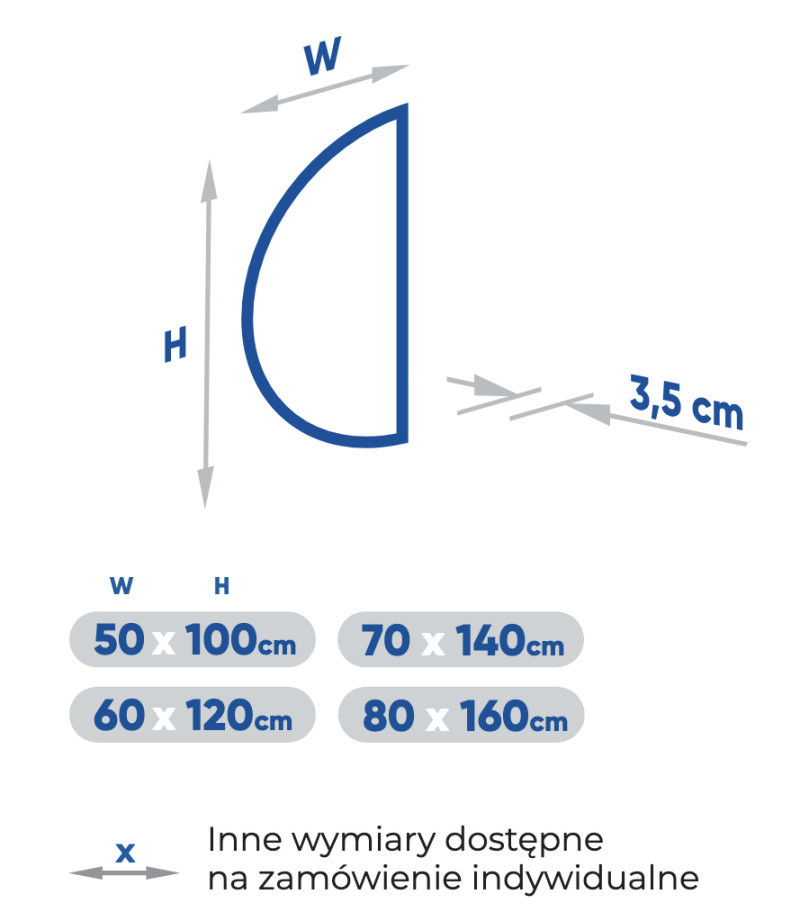 Kraft DEMI Lustro półokrągłe półkole 50x100 cm podświetlane ambiente barwa neutralna 4000K LED COB 15.47.24.50x100