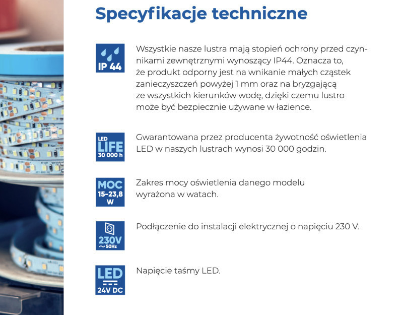 Kraft CORTE 80 Lustro okrągłe ściete, ścięty okrąg 80x67 cięciwa 60 cm podświetlane ambiente barwa neutralna 4000K LED COB 15.46.24.80x67