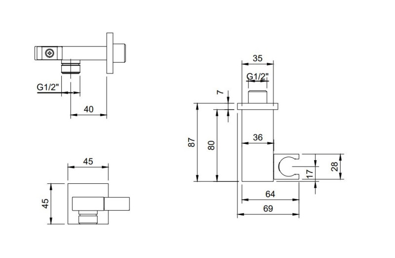 Villeroy&Boch Universal Showers przyłącze kątowe z uchwytem chrom połysk TVC00046300061