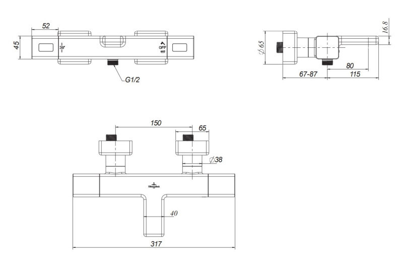 Villeroy&Boch Universal termostatyczna bateria wannowa ścienna nikiel szczotkowany TVT00000200064
