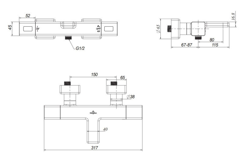 Villeroy&Boch Universal termostatyczna bateria wannowa ścienna złoty szczotkowany TVT00000200076