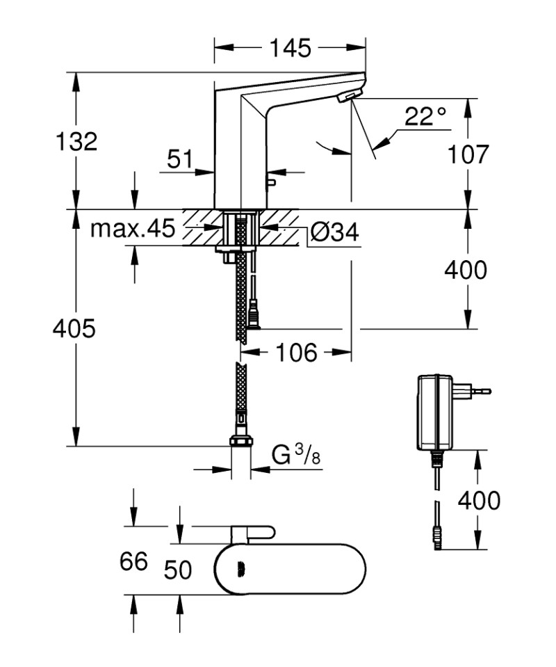 Grohe Eurosmart Cosmopolitan E elektroniczna bateria umywalkowa zasilana z sieci 230V chrom 36325001