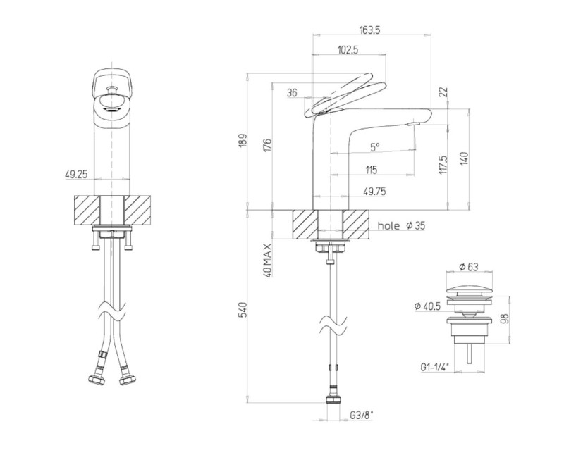 Villeroy&Boch Antao bateria umywalkowa z korkiem klik-klak czarny matowy TVW111003000K5