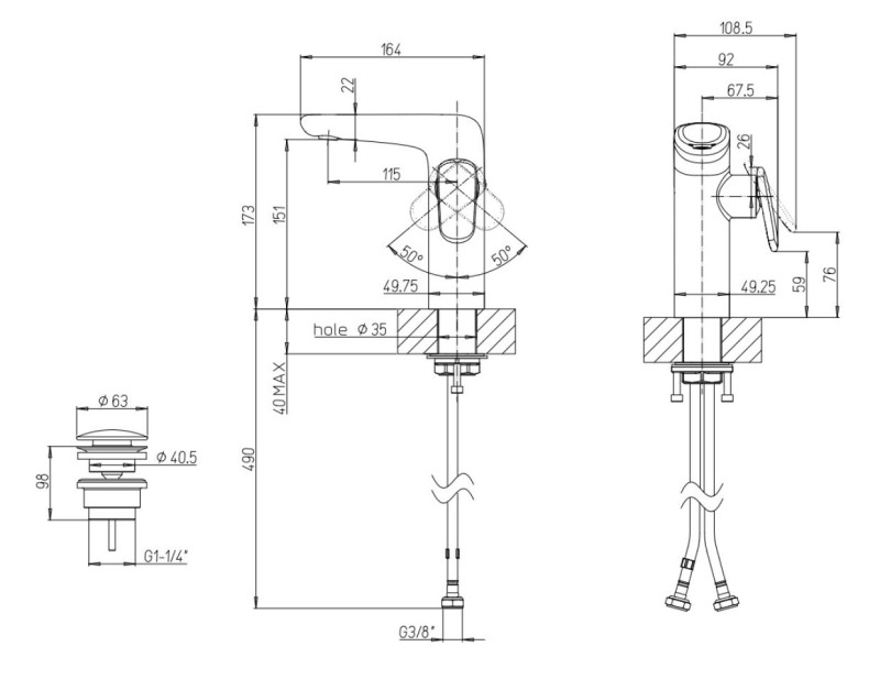 Villeroy&Boch Antao bateria umywalkowa z korkiem klik-klak chrom połysk TVW11100400061