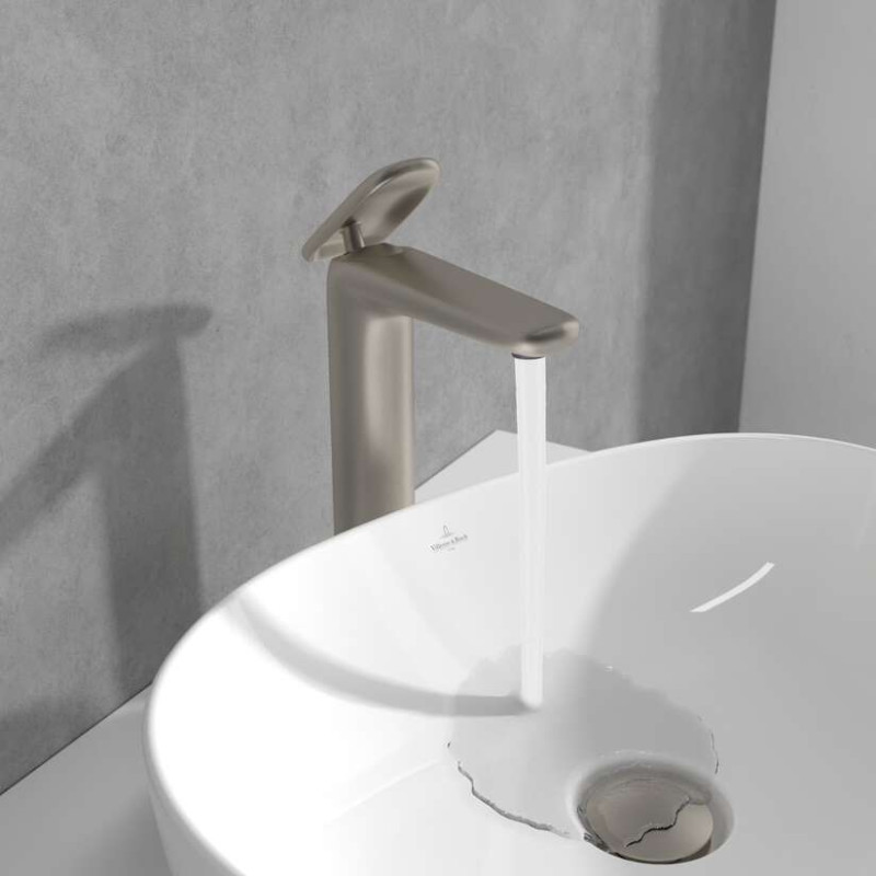 Villeroy&Boch Antao bateria umywalkowa wysoka z korkiem klik-klak nikiel szczotkowany TVW11100500064