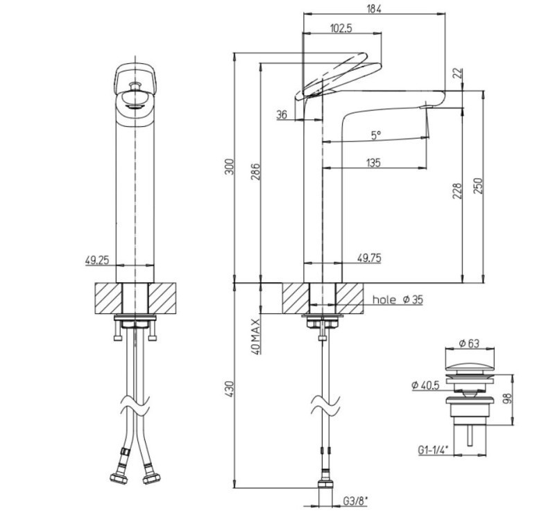 Villeroy&Boch Antao bateria umywalkowa wysoka z korkiem klik-klak czarny matowy TVW111005000K5
