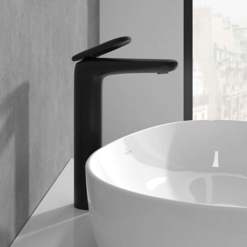 Villeroy&Boch Antao bateria umywalkowa wysoka z korkiem klik-klak czarny matowy TVW111005000K5
