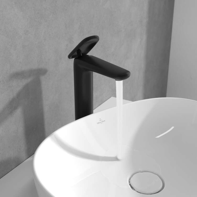 Villeroy&Boch Antao bateria umywalkowa wysoka z korkiem klik-klak czarny matowy TVW111005000K5