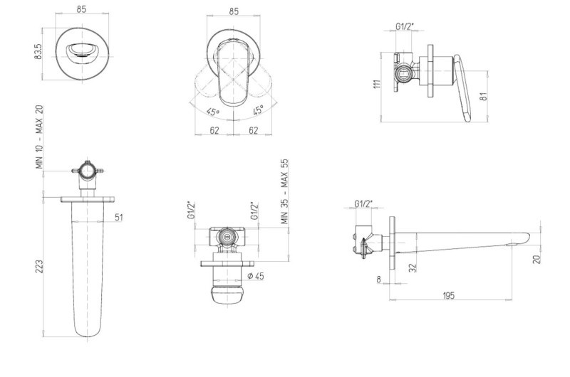 Villeroy&Boch Antao bateria umywalkowa podtynkowa nikiel szczotkowany TVW11100200064