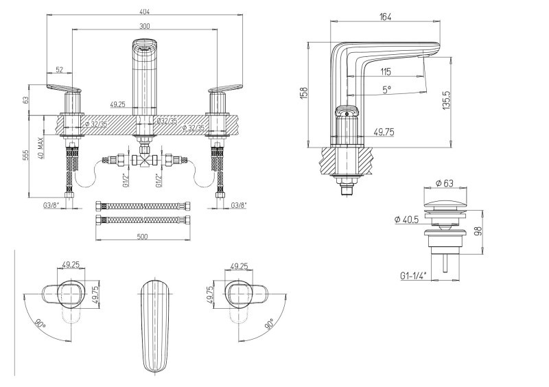 Villeroy&Boch Antao bateria umywalkowa trzyotworowa nikiel szczotkowany TVW11100100064