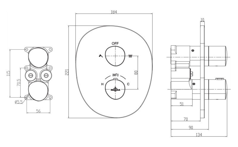Villeroy&Boch Antao termostatyczna bateria podtynkowa 2-drozna czarny matowy TVS111002000K5