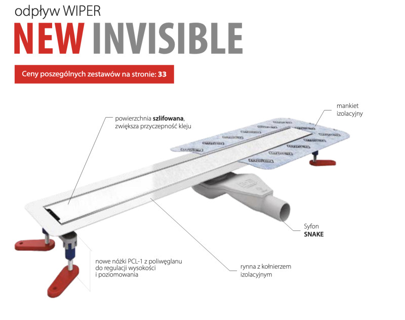 Wiper NEW Invisible odpływ liniowy 90 cm odwodnienie liniowe niewidoczne stal + syfon snake 100.3389.00.090