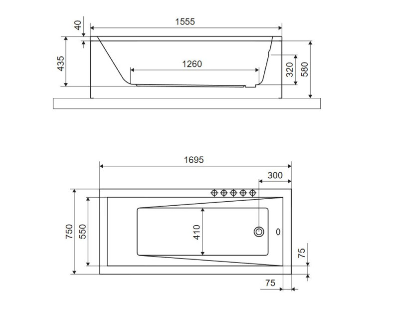 Excellent Wave wanna prostokątna 170x75 biała WAEX.WAV170.75WH