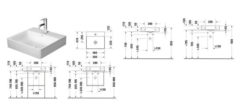Duravit DuraSquare umywalka meblowa z otworem na baterię 50x47 cm biała 2353500041 - BF25