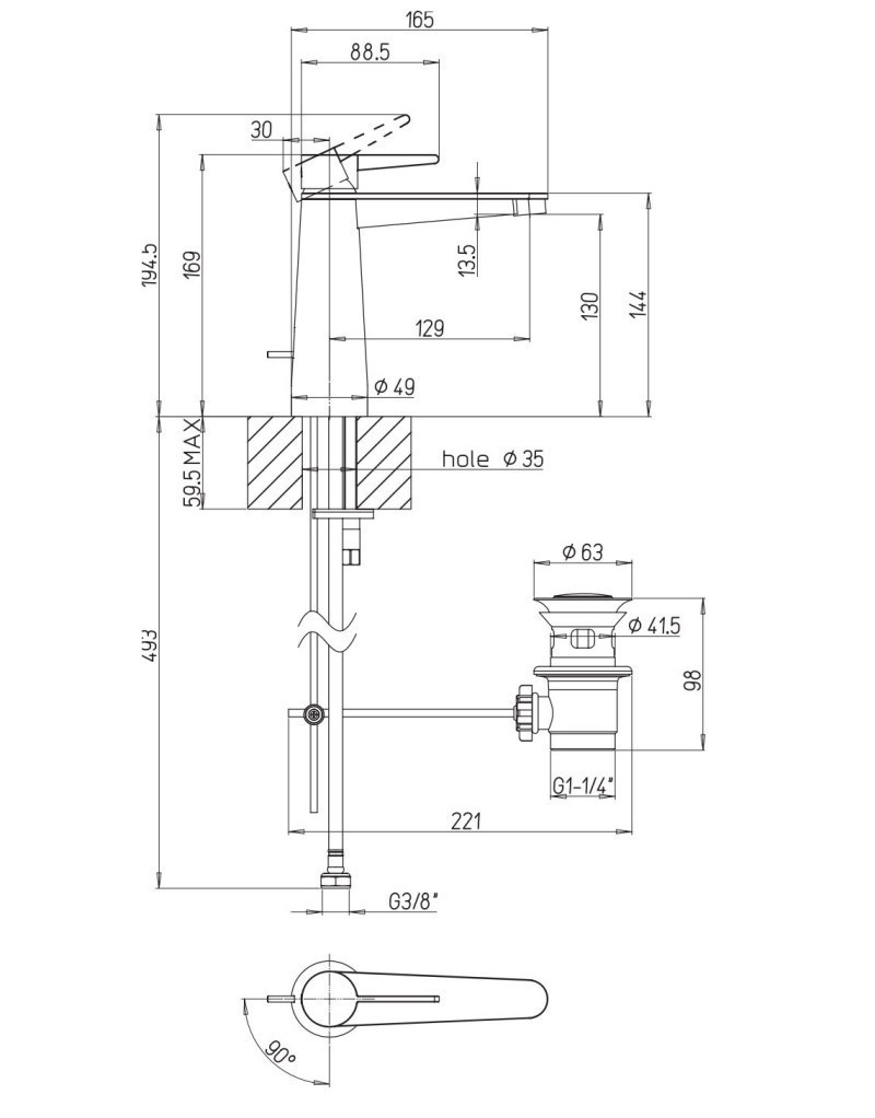 Villeroy&Boch Conum bateria umywalkowa z korkiem czarny matowy TVW127003000K5