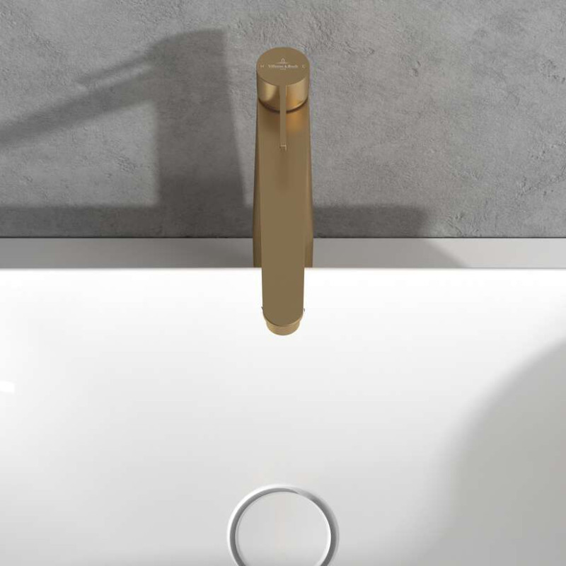 Villeroy&Boch Conum bateria umywalkowa wysoka z korkiem złoty szczotkowany TVW12700500076