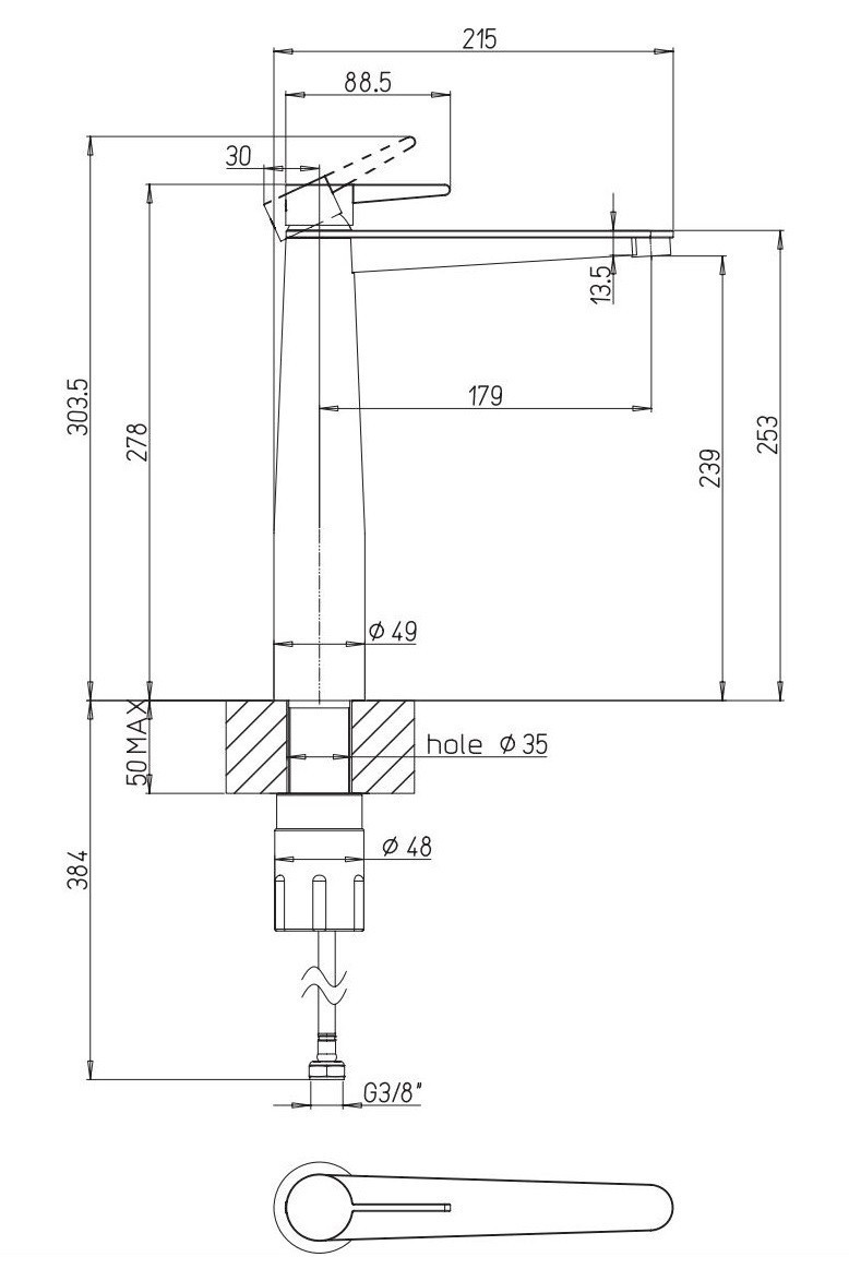 Villeroy&Boch Conum bateria umywalkowa wysoka z korkiem czarny matowy TVW127005000K5
