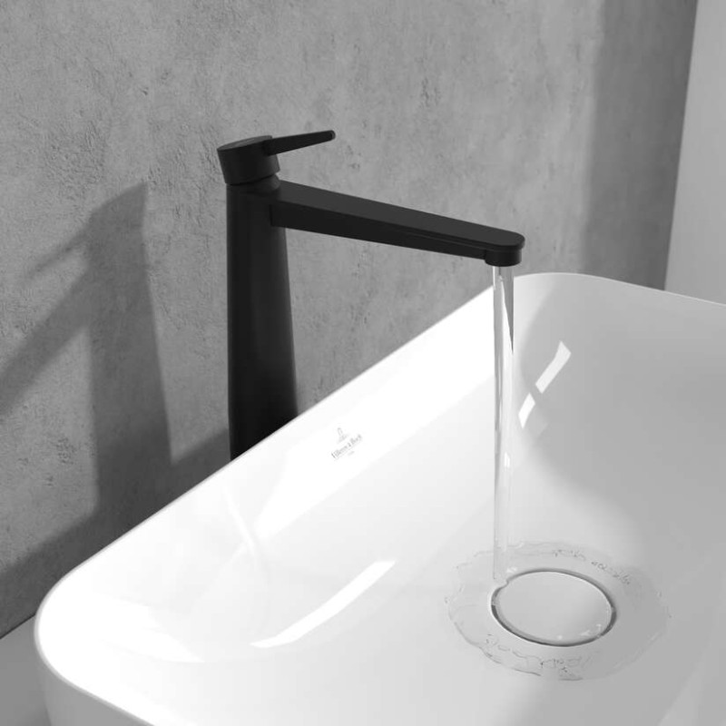 Villeroy&Boch Conum bateria umywalkowa wysoka z korkiem czarny matowy TVW127005000K5