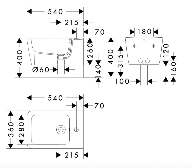 Hansgrohe EluPura Q bidet wiszący 540 biały 60280450