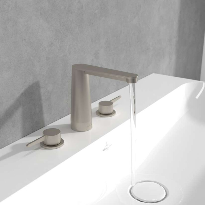 Villeroy&Boch Conum bateria umywalkowa trzyotworowa bez korka nikiel szczotkowany TVW12700100164