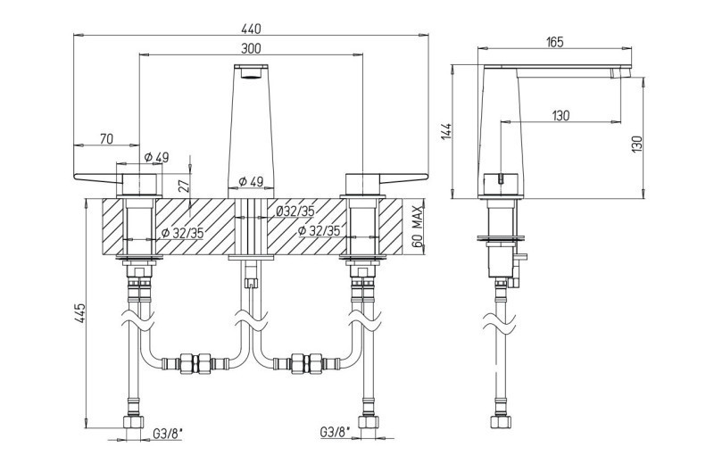 Villeroy&Boch Conum bateria umywalkowa trzyotworowa bez korka złoty szczotkowany TVW12700100176