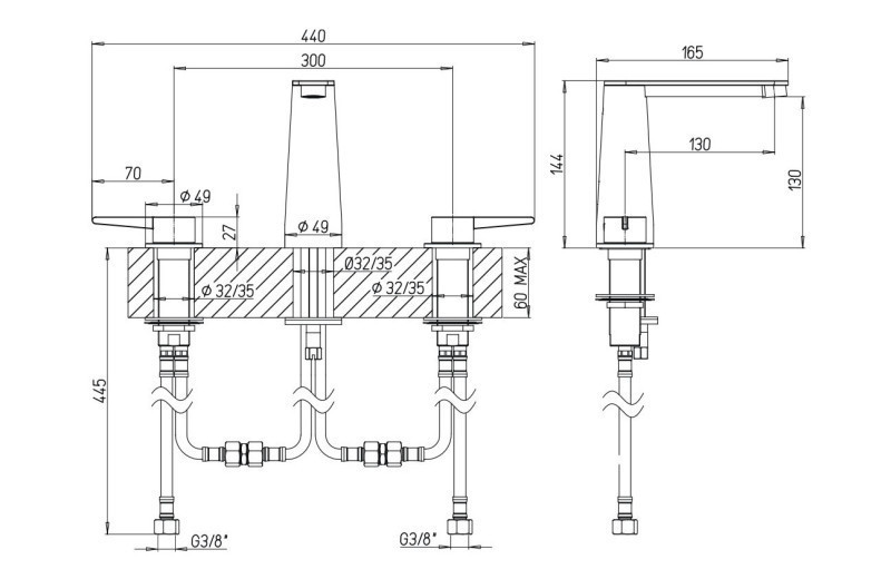 Villeroy&Boch Conum bateria umywalkowa trzyotworowa bez korka czarny matowy TVW127001001K5