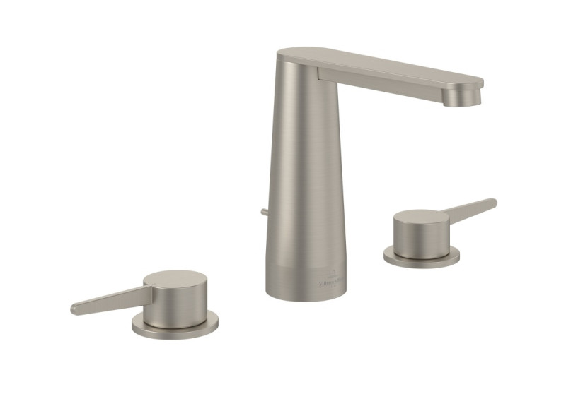 Villeroy&Boch Conum bateria umywalkowa trzyotworowa z korkiem nikiel szczotkowany TVW12700100064