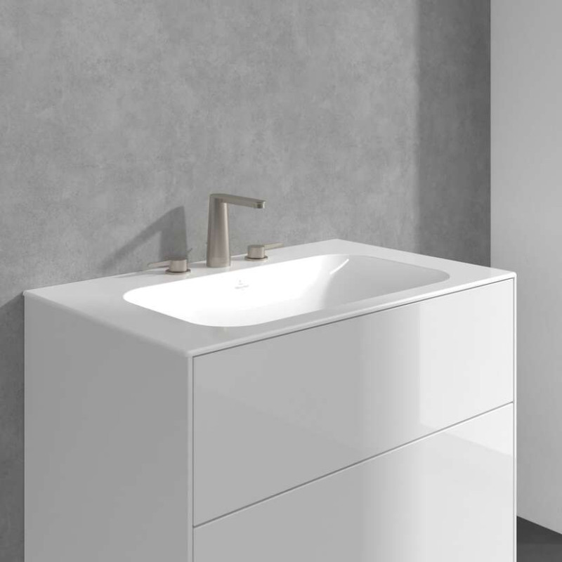 Villeroy&Boch Conum bateria umywalkowa trzyotworowa z korkiem nikiel szczotkowany TVW12700100064