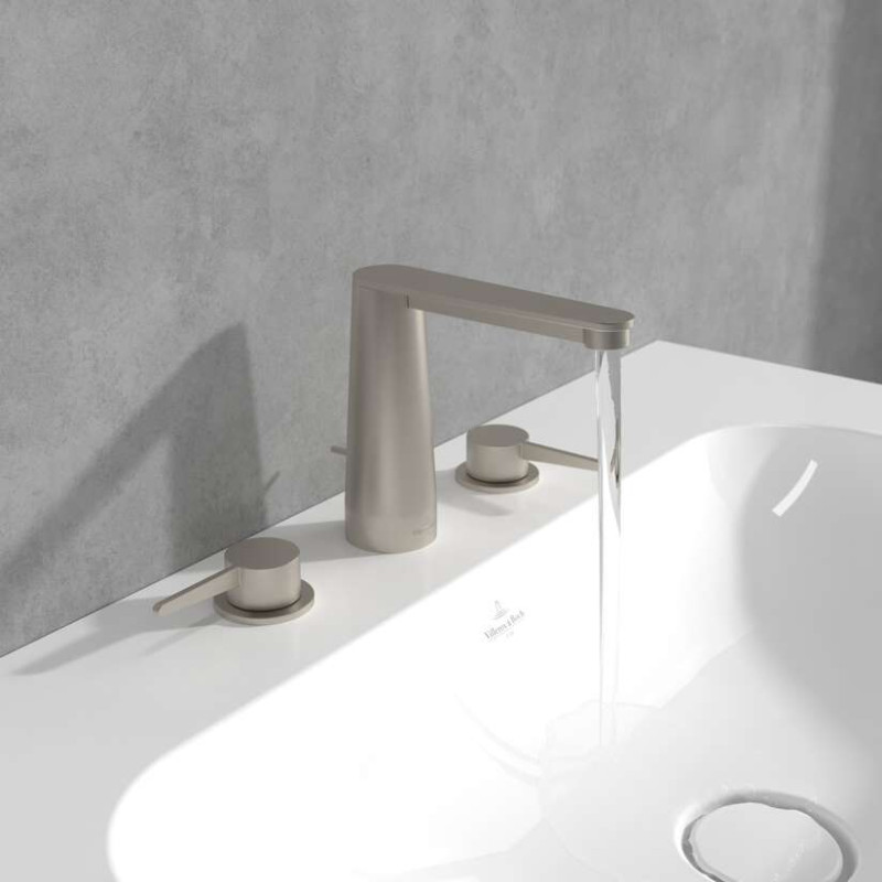 Villeroy&Boch Conum bateria umywalkowa trzyotworowa z korkiem nikiel szczotkowany TVW12700100064