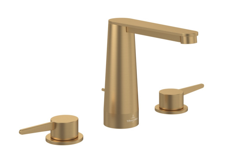 Villeroy&Boch Conum bateria umywalkowa trzyotworowa z korkiem złoty szczotkowany TVW12700100076