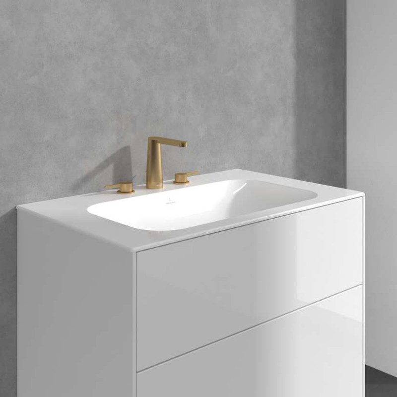 Villeroy&Boch Conum bateria umywalkowa trzyotworowa z korkiem złoty szczotkowany TVW12700100076