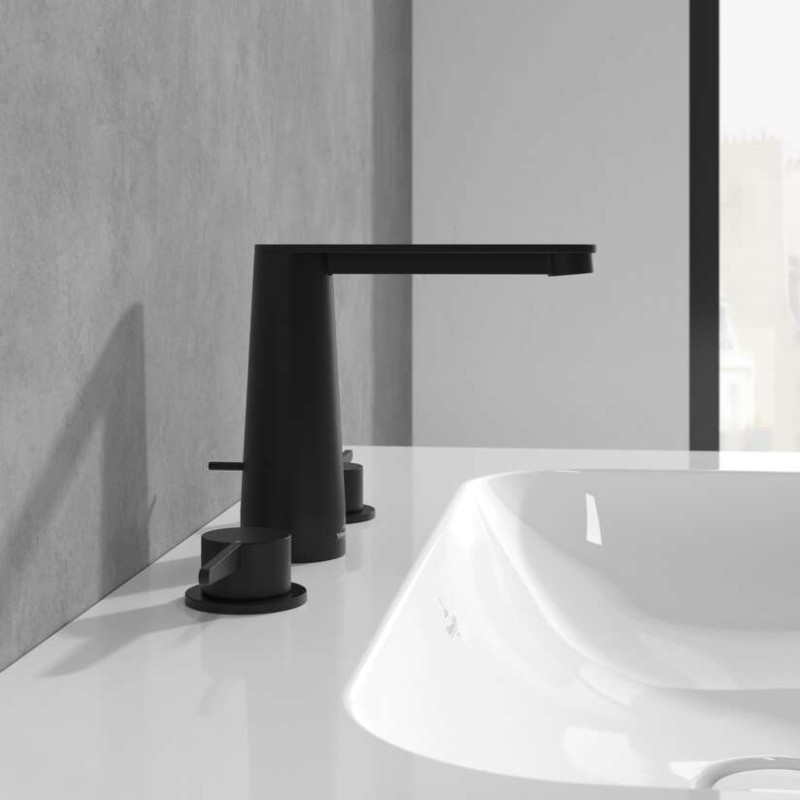 Villeroy&Boch Conum bateria umywalkowa trzyotworowa z korkiem czarny matowy TVW127001000K5