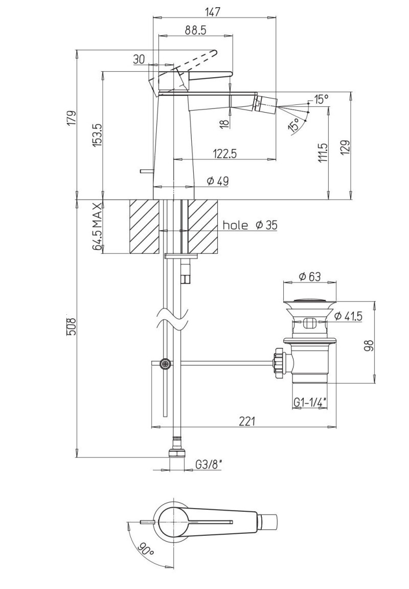 Villeroy&Boch Conum bateria bidetowa z korkiem nikiel szczotkowany TVB12700100064