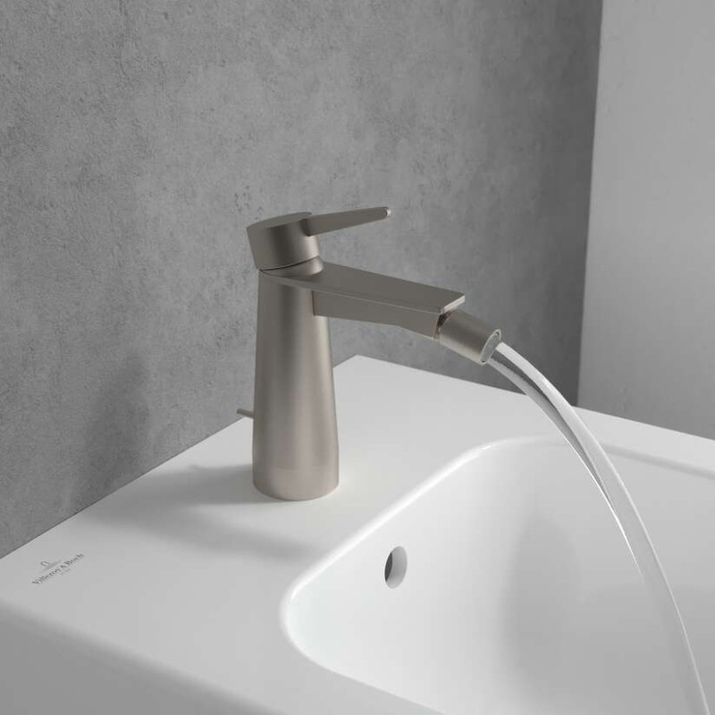 Villeroy&Boch Conum bateria bidetowa z korkiem nikiel szczotkowany TVB12700100064