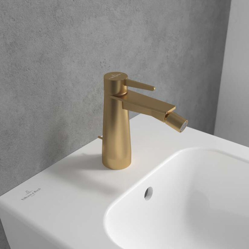 Villeroy&Boch Conum bateria bidetowa z korkiem złoty szczotkowany TVB12700100076