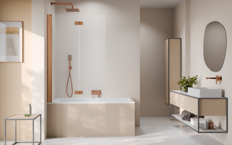 Radaway Nes PND I parawan 100 cm lewy nawannowy 2-częściowy składany brushed cooper miedź szczotkowana Easy Clean 10010100-93-01L