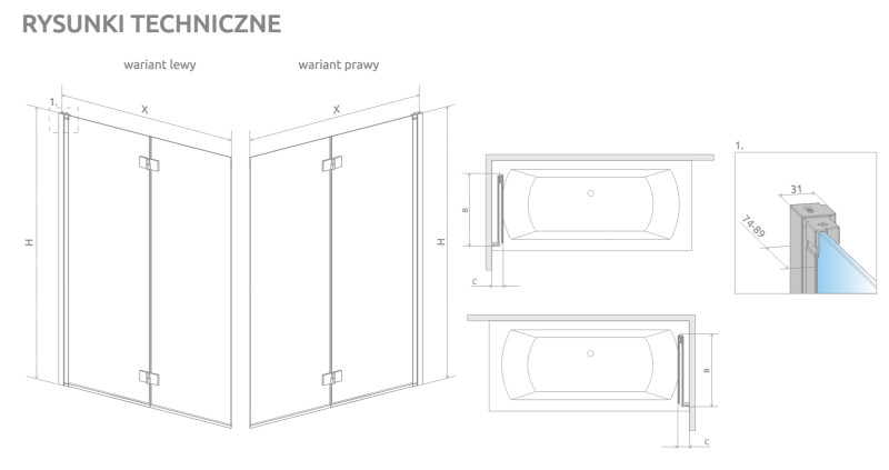 Radaway Nes PND I parawan 100 cm lewy nawannowy 2-częściowy składany brushed cooper miedź szczotkowana Easy Clean 10010100-93-01L