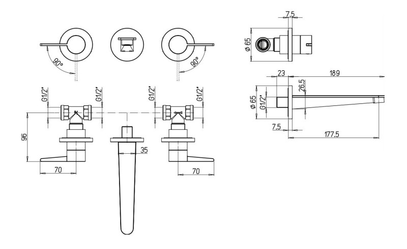 Villeroy&Boch Conum bateria umywalkowa podtynkowa trzyotworowa chrom połysk TVW12700200061