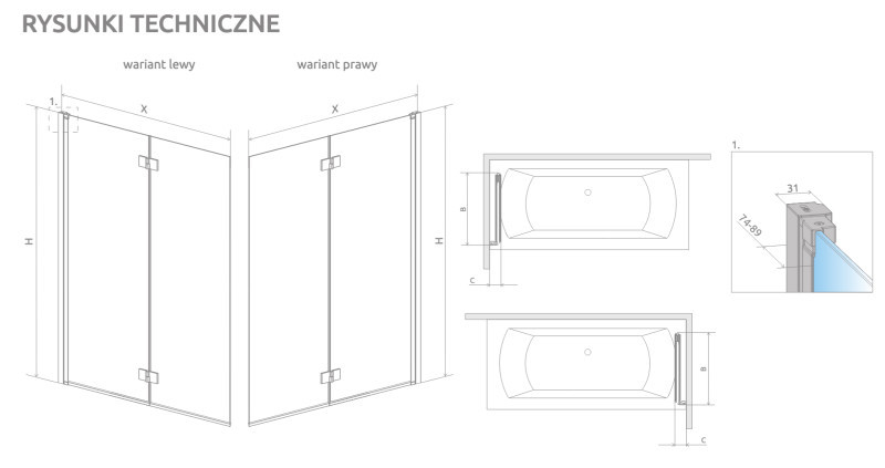 Radaway Nes PND I parawan 100 cm prawy nawannowy 2-częściowy składany brushed cooper miedź szczotkowana Easy Clean 10010100-93-01R