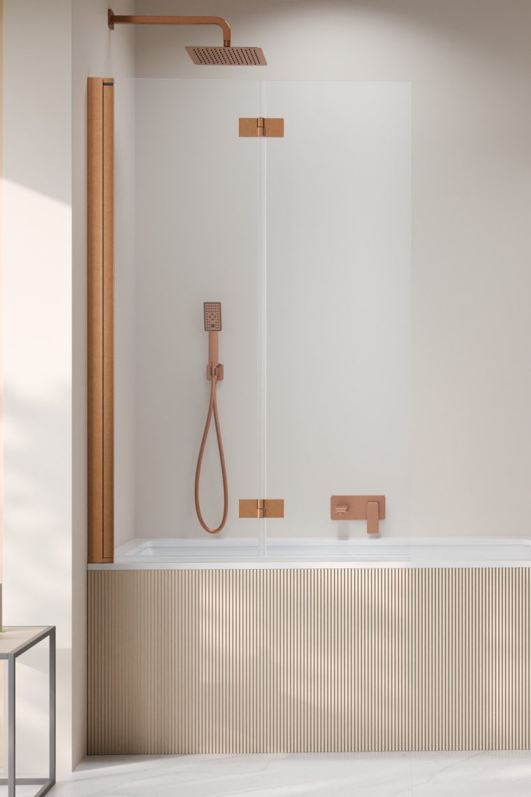 Radaway Nes PND I parawan 110 cm lewy nawannowy 2-częściowy składany brushed cooper miedź szczotkowana Easy Clean 10010110-93-01L