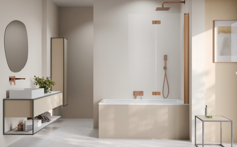 Radaway Nes PND I parawan 130 cm prawy nawannowy 2-częściowy składany brushed cooper miedź szczotkowana Easy Clean 10010130-93-01R