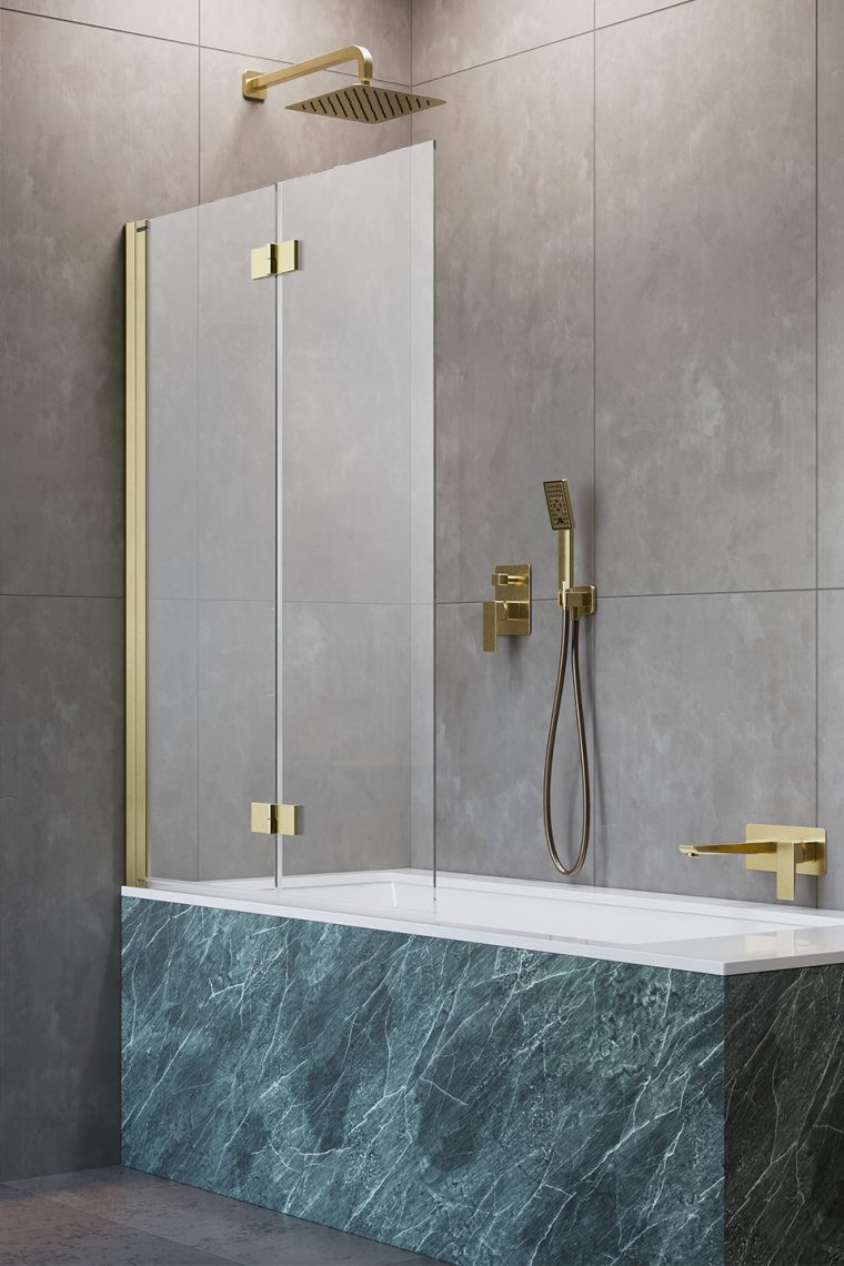 Radaway Nes PND I parawan 120 cm lewy nawannowy 2-częściowy składany brushed gold złoty szczotkowany Easy Clean 10010120-99-01L