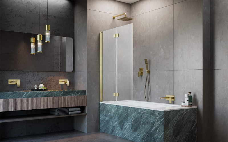 Radaway Nes PND I parawan 120 cm lewy nawannowy 2-częściowy składany brushed gold złoty szczotkowany Easy Clean 10010120-99-01L