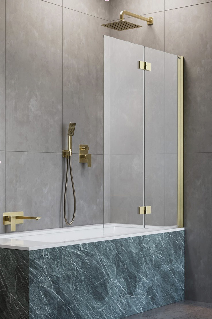 Radaway Nes PND I parawan 120 cm prawy nawannowy 2-częściowy składany brushed gold złoty szczotkowany Easy Clean 10010120-99-01R