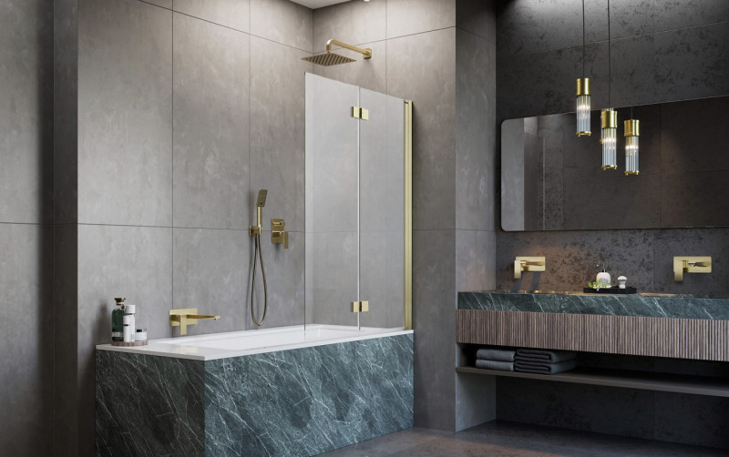 Radaway Nes PND I parawan 120 cm prawy nawannowy 2-częściowy składany brushed gold złoty szczotkowany Easy Clean 10010120-99-01R