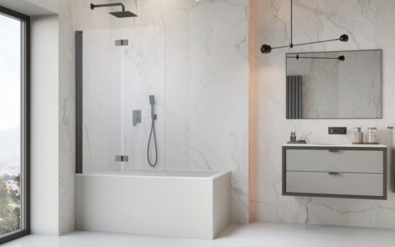 Radaway Nes PND I parawan 130 cm lewy nawannowy 2-częściowy składany brushed gun metal grafit szczotkowany Easy Clean 10010130-92-01L