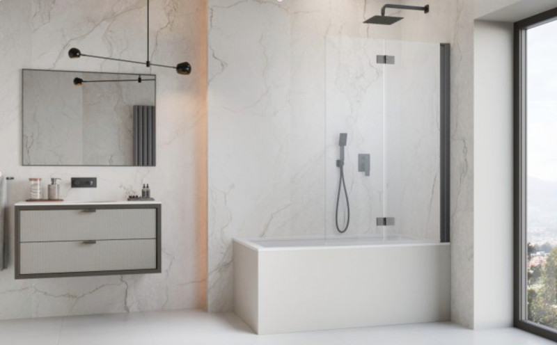 Radaway Nes PND I parawan 100 cm prawy nawannowy 2-częściowy składany brushed gun metal grafit szczotkowany Easy Clean 10010100-92-01R