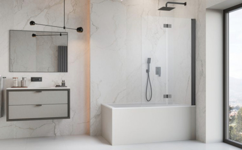 Radaway Nes PND I parawan 110 cm prawy nawannowy 2-częściowy składany brushed gun metal grafit szczotkowany Easy Clean 10010110-92-01R