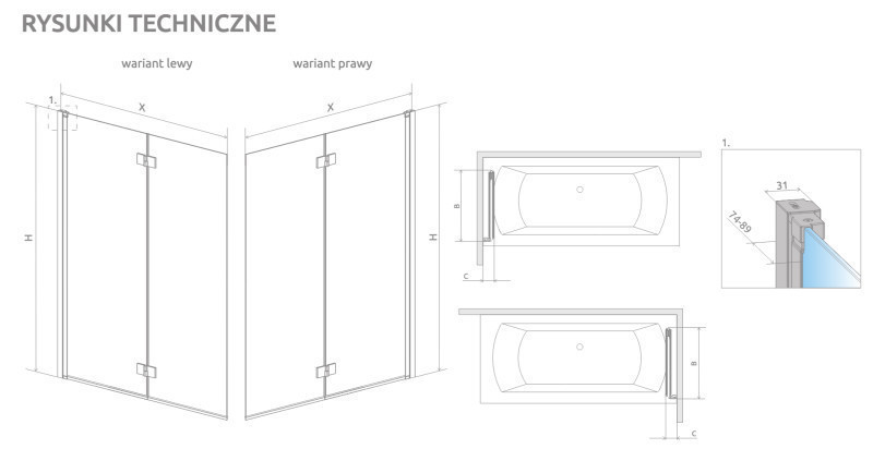 Radaway Nes PND I parawan 130 cm prawy nawannowy 2-częściowy składany brushed gun metal grafit szczotkowany Easy Clean 10010130-92-01R
