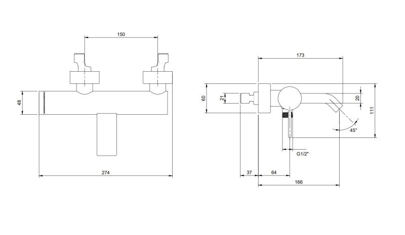 Villeroy&Boch Dawn bateria wannowa ścienna czarny matowy TVT106501152K5